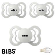 BIBS Supreme Sutter med navn str2, 3 Haze, Symmetrisk Silikone, Pakke med 3 sutter